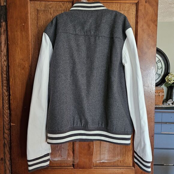 Arizona Jeans Men's Medium Gray Letterman Varsity Snap Wool Blend Jacket - Picture 2 of 10